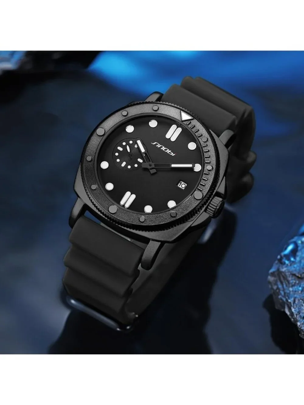 Men's Black Analog Silicone Strap Water Resistant Rotating Bezel Wrist Watch